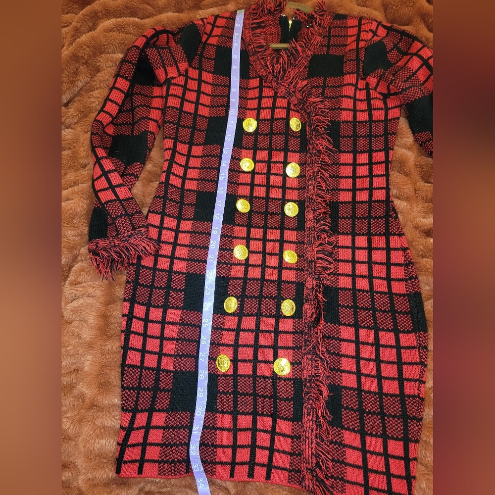 Venus Red/ Black Button Detail Sweater Dress - Picture 8 of 11